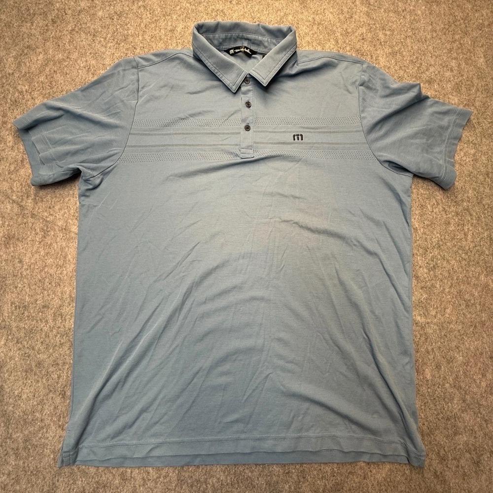 TravisMathew Polo Shirt Mens XXL Perforated Chest Pima Cotton Blue Solid
